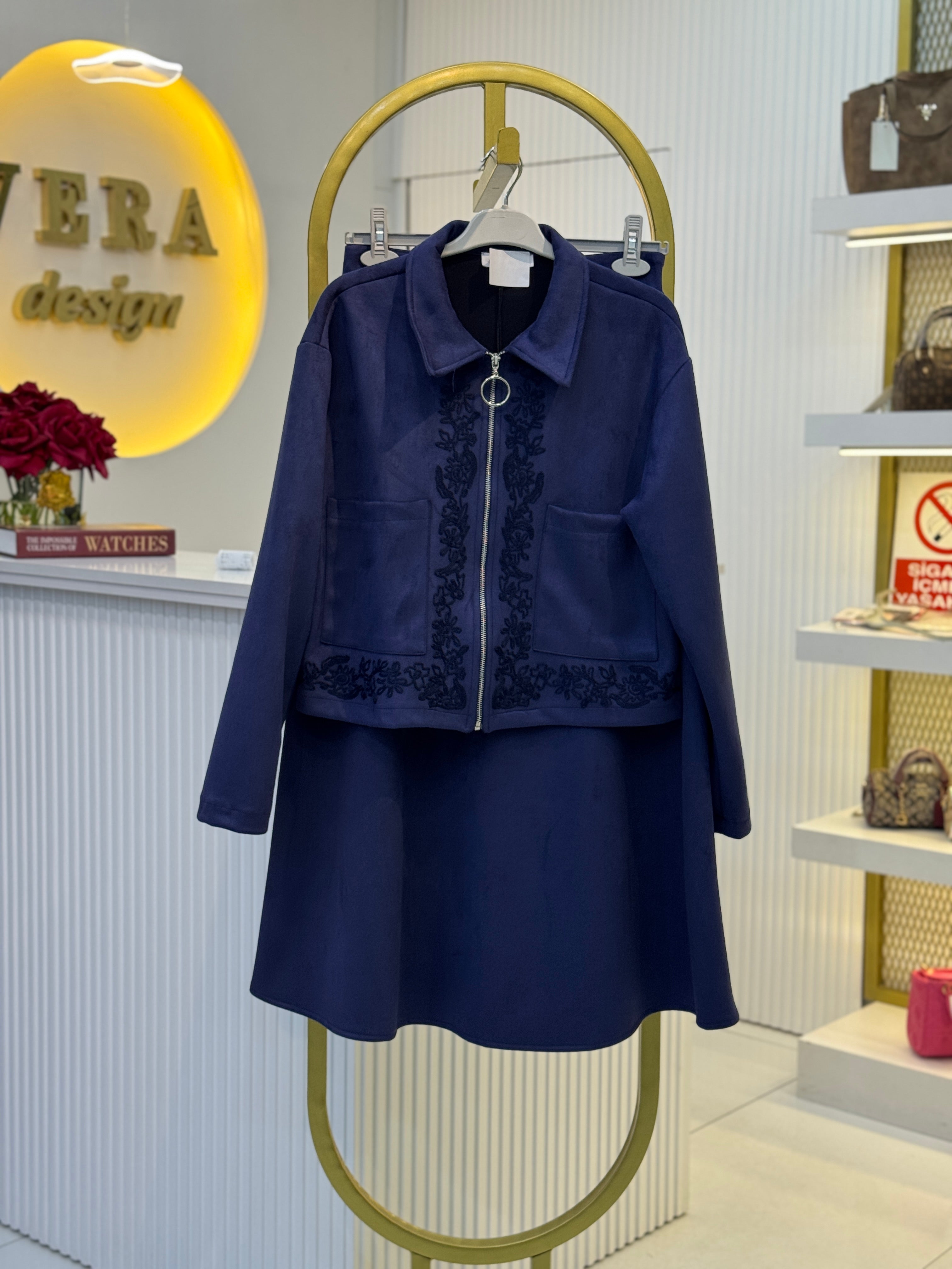 Nakış İşlemeli Süet Etekli Takım