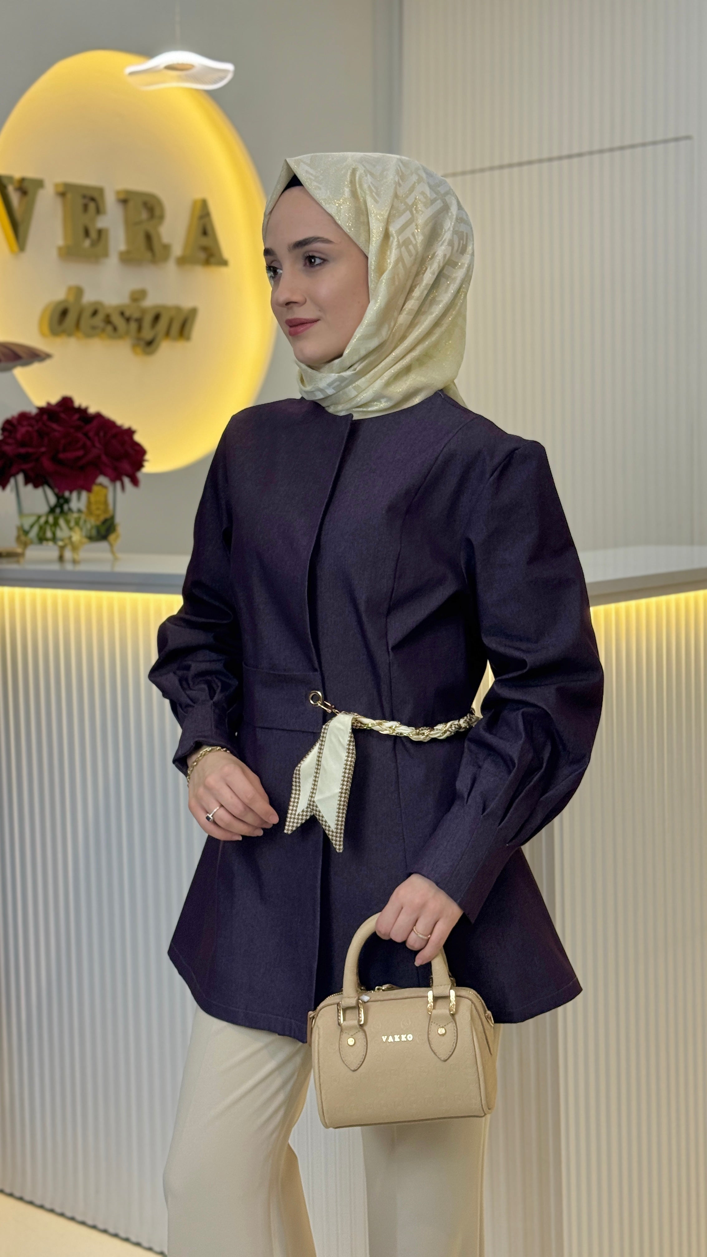 Fular Kemer Denim Ceket