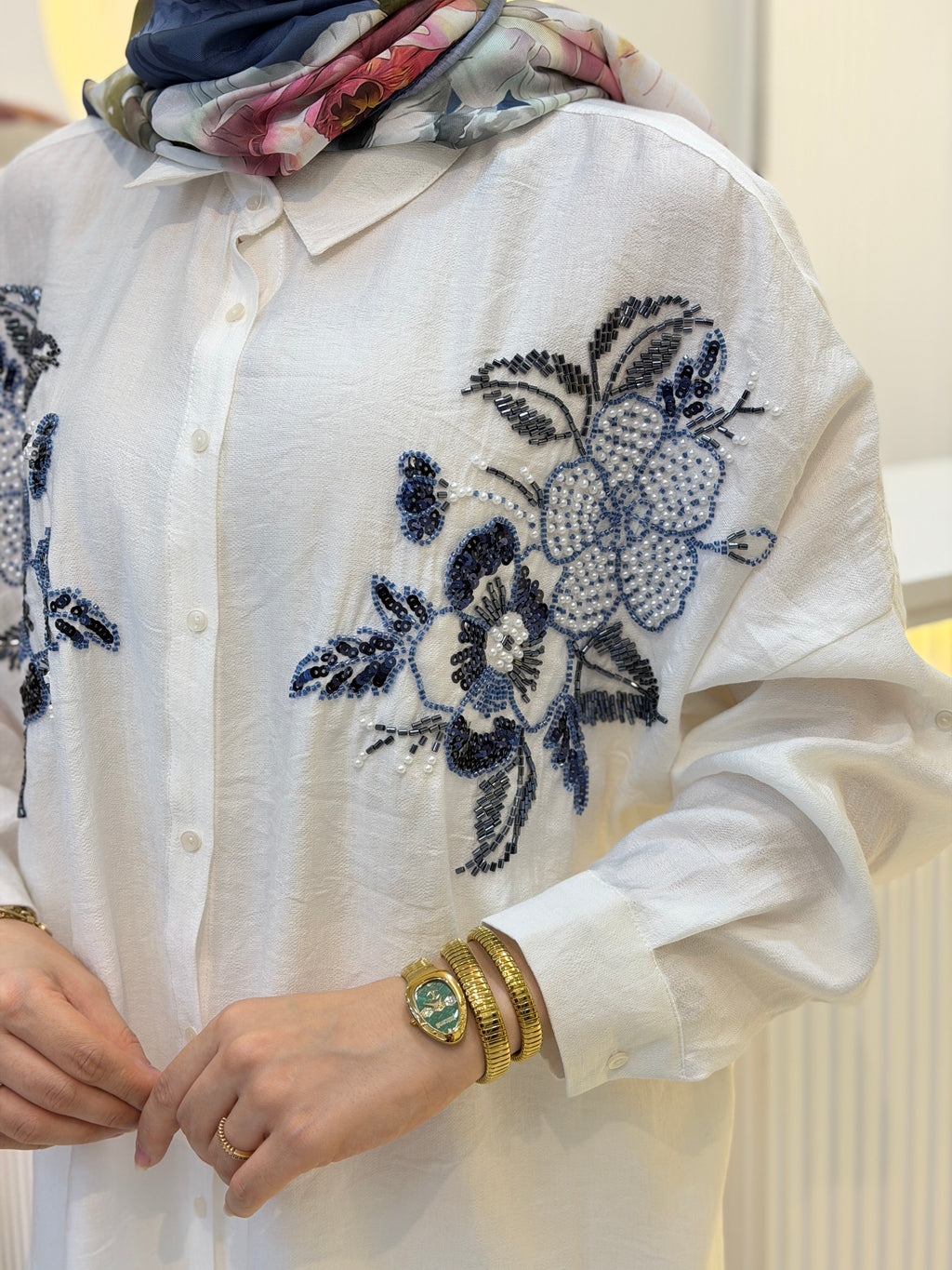 Çiçek Motif Oversize Gömlek