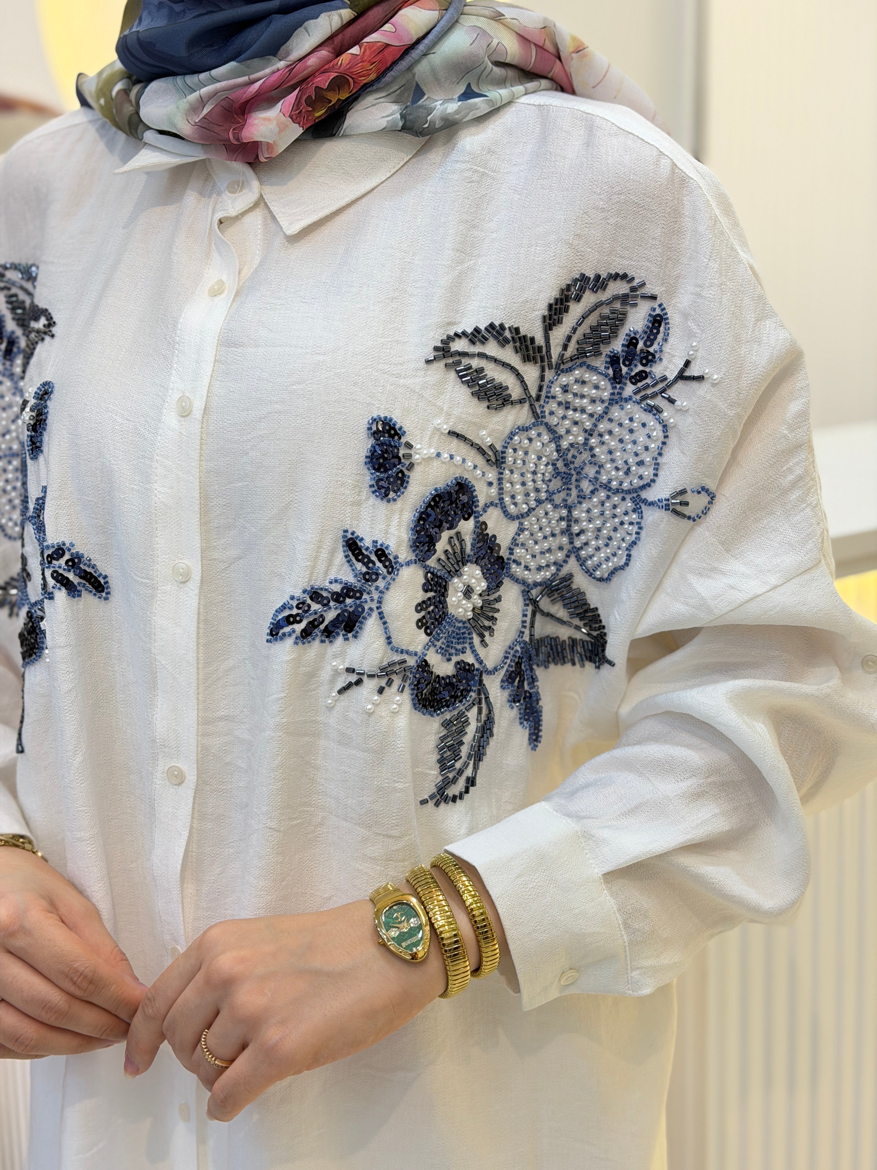 Çiçek Motif Oversize Gömlek