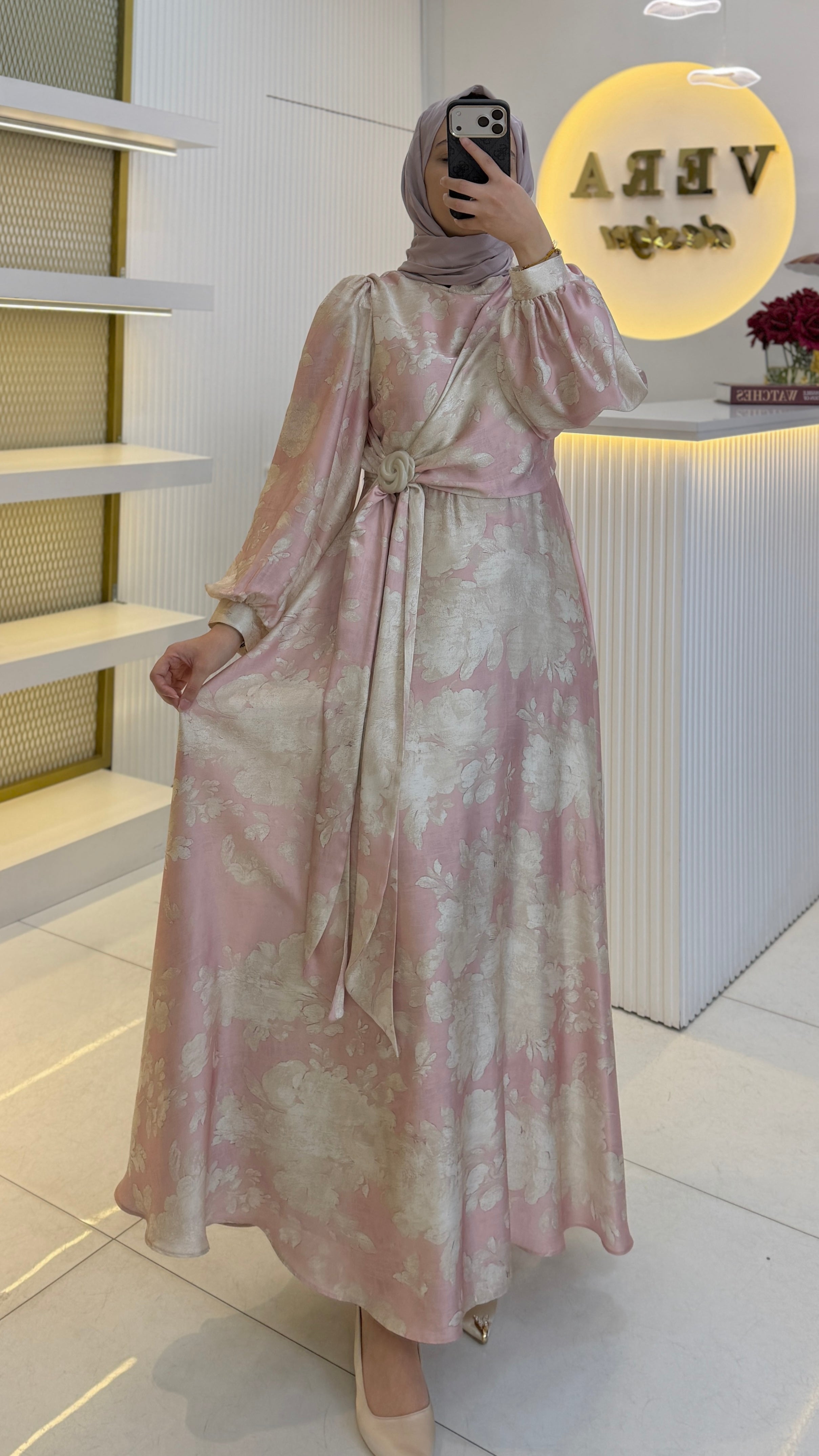 Rose Saten Elbise
