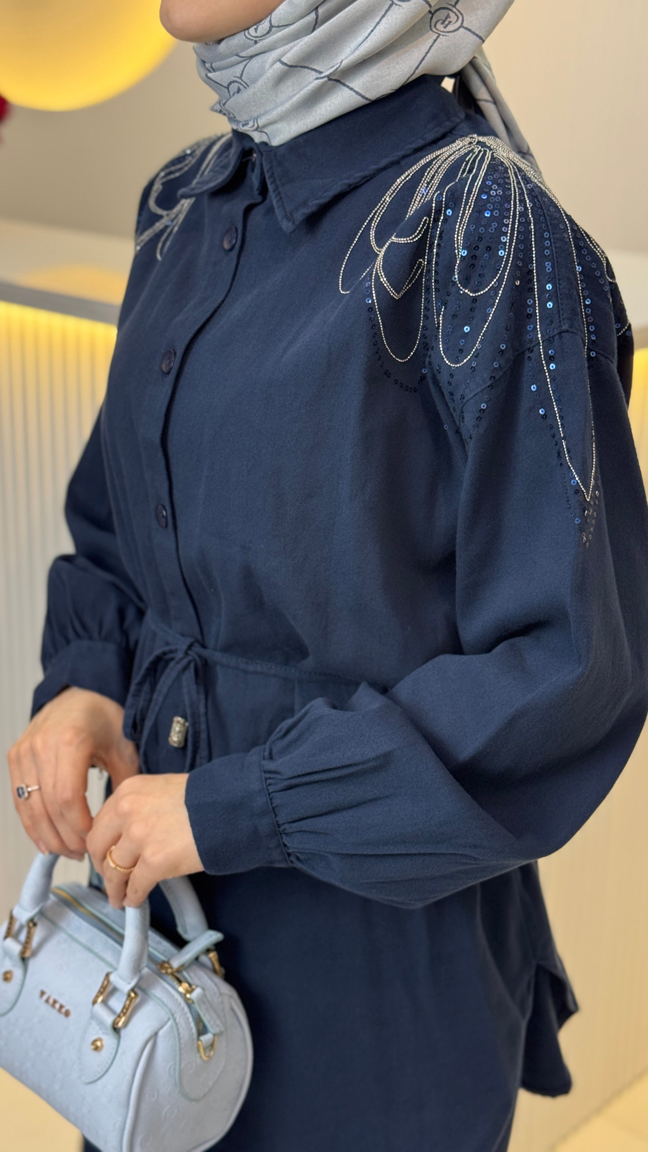 İşlemeli Omuz Detay Keten Takım