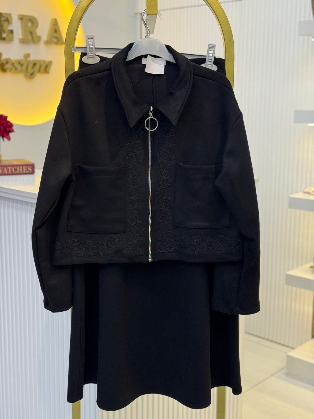 Nakış İşlemeli Süet Etekli Takım