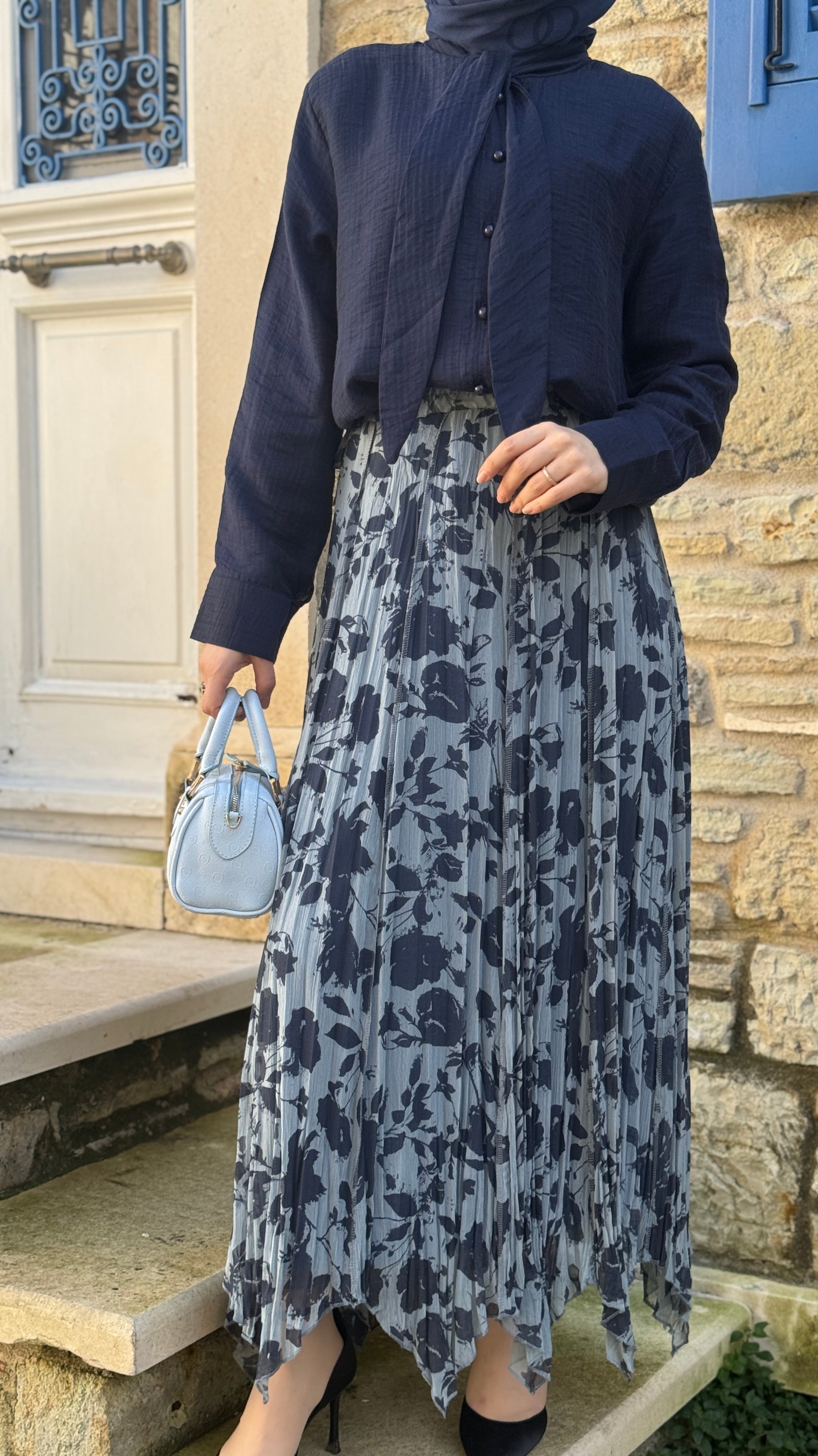 Çiçek Desen Şifon Etek